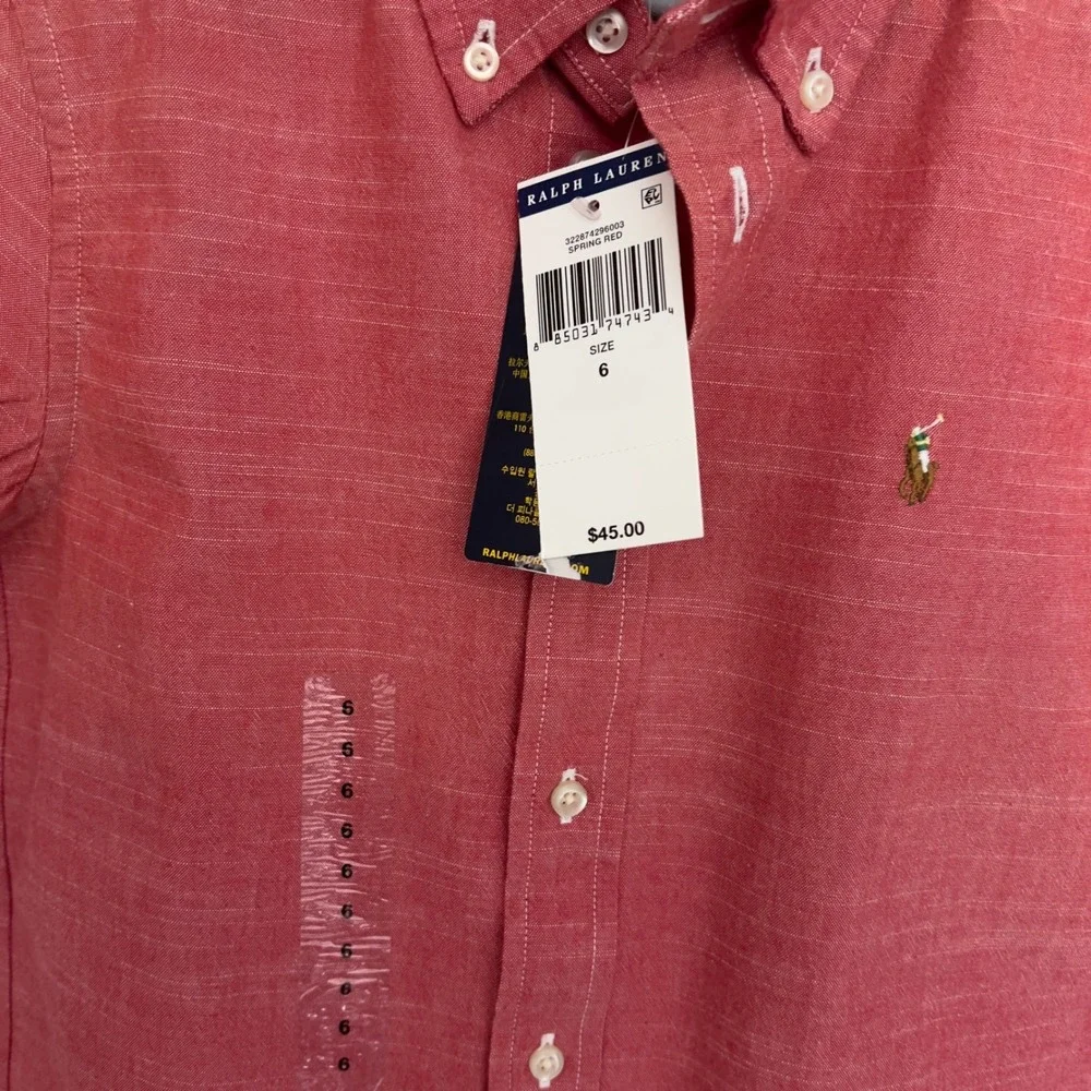 NWT Polo Ralph Lauren Kids Red Short Sleeve Button Down Shirt Size 6